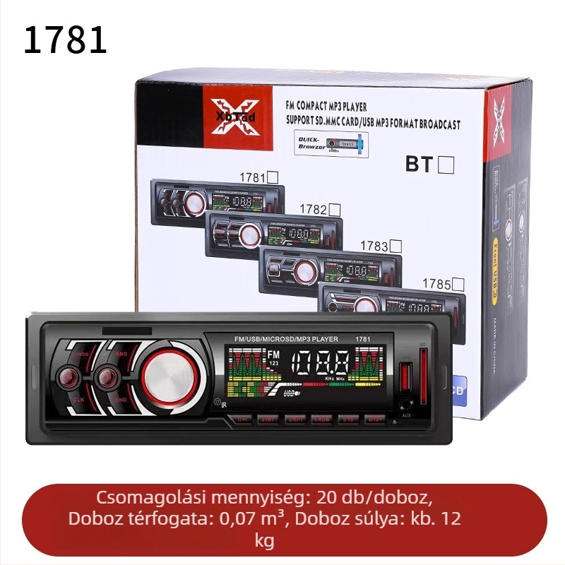 Autós MP3 lejátszó 17-es sorozat, műanyag tokozás, 12V tápegység, ISO interfész, autóban MP3 lejátszás