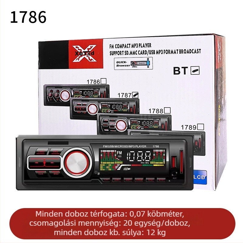 Autós MP3 lejátszó 17-es sorozat, műanyag tokozás, 12V tápegység, ISO interfész, autóban MP3 lejátszás