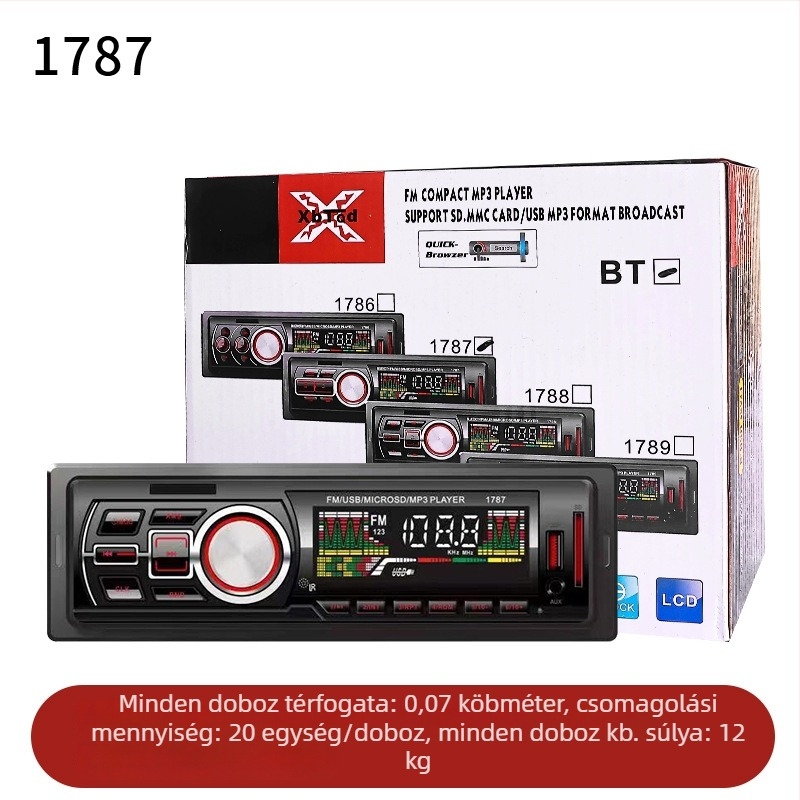 Autós MP3 lejátszó 17-es sorozat, műanyag tokozás, 12V tápegység, ISO interfész, autóban MP3 lejátszás