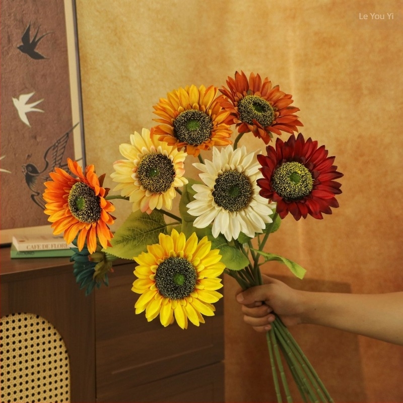 Művirág napraforgó selyemből, szárával – Fotózásra és otthoni dekorációhoz – Le youyi
