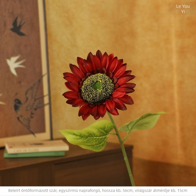 Művirág napraforgó selyemből, szárával – Fotózásra és otthoni dekorációhoz – Le youyi