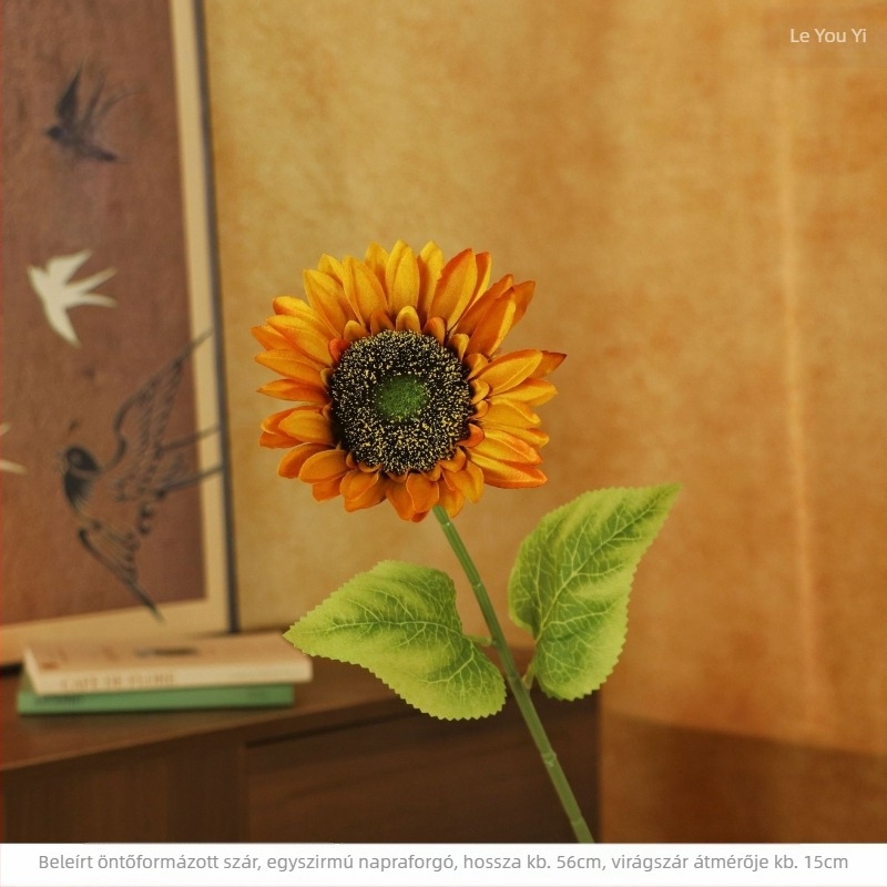Művirág napraforgó selyemből, szárával – Fotózásra és otthoni dekorációhoz – Le youyi