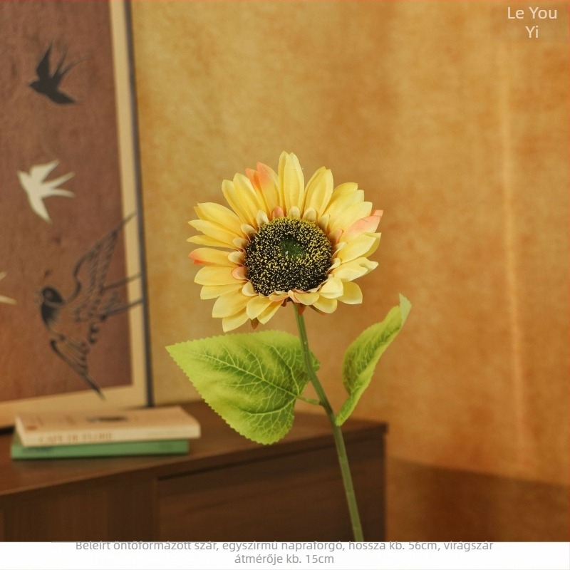 Művirág napraforgó selyemből, szárával – Fotózásra és otthoni dekorációhoz – Le youyi