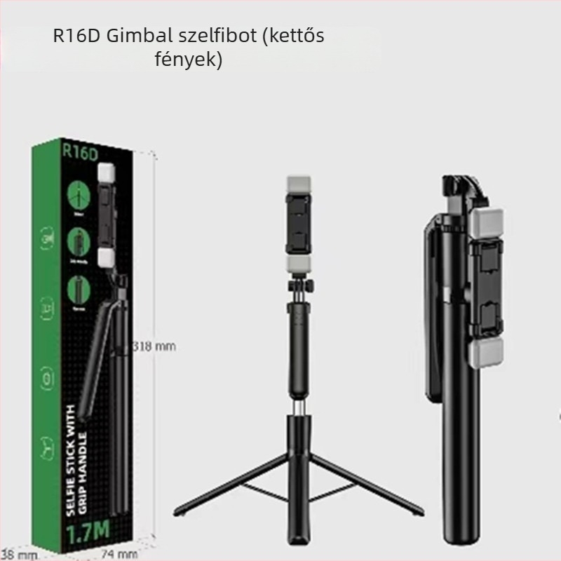 R16D szelfi bot karos, élő közvetítésre alkalmas állvány, töltő világítás, hordozható 3-in-1 Bluetooth távirányító