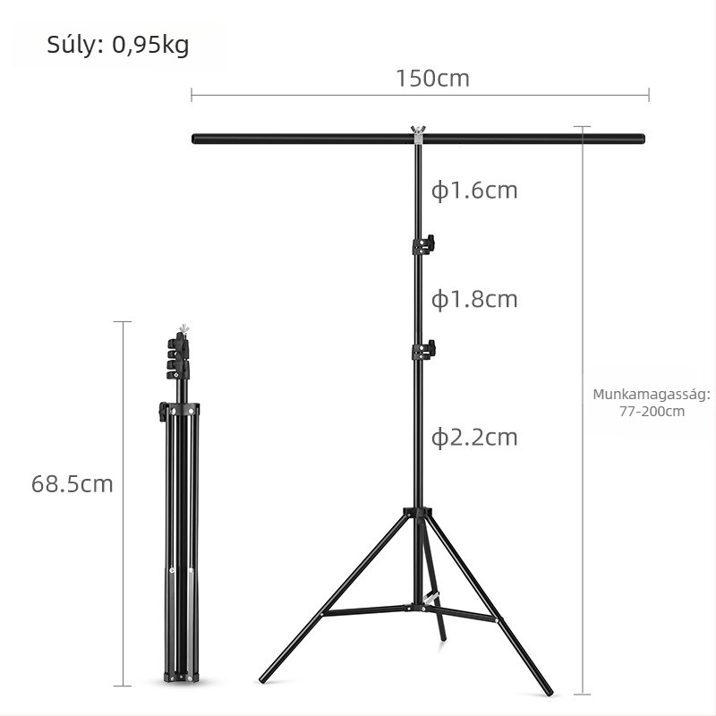 Zhijie Fotóháttér Állvány, 3 részes, csövek átmérője 2,2/1,8/1,6 cm, súly 0,95 kg