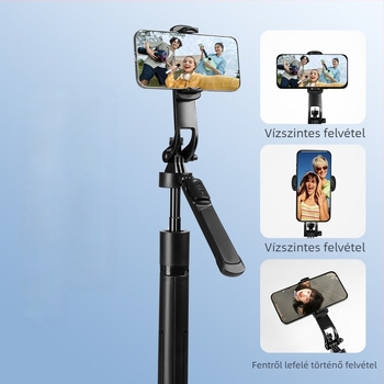 Telefonhoz készült élő közvetítésre szolgáló állvány gimbal stabilizációval, 360° forgás, elektromos szorítás, ABS és rozsdamentes acél