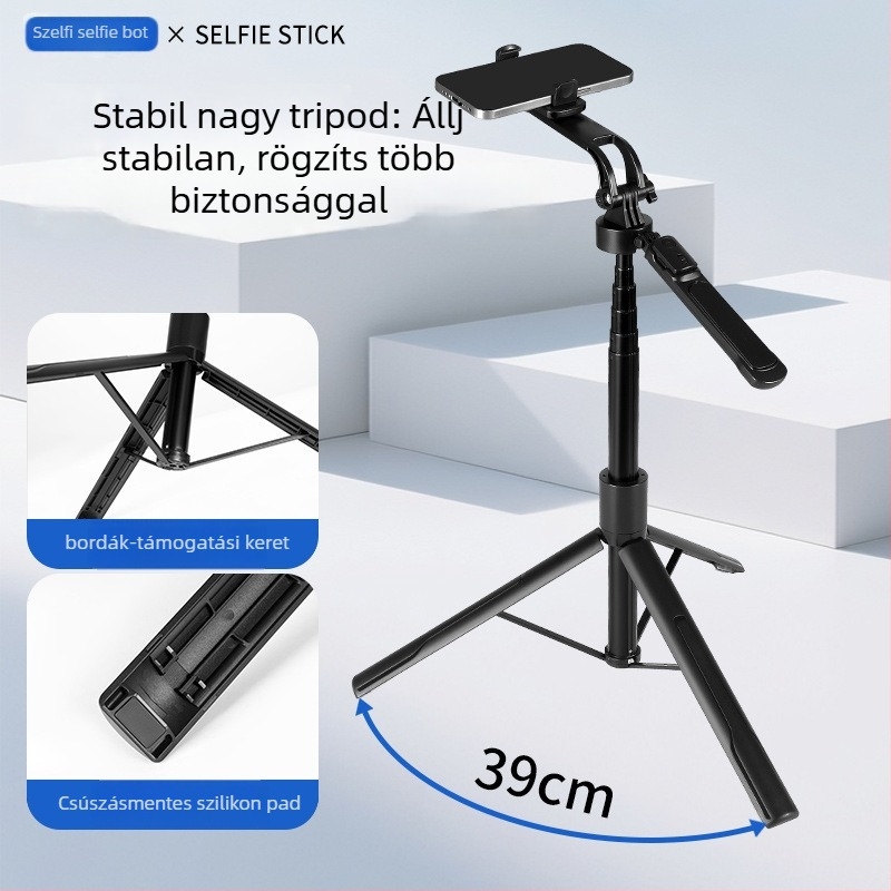 Telefonhoz készült élő közvetítésre szolgáló állvány gimbal stabilizációval, 360° forgás, elektromos szorítás, ABS és rozsdamentes acél
