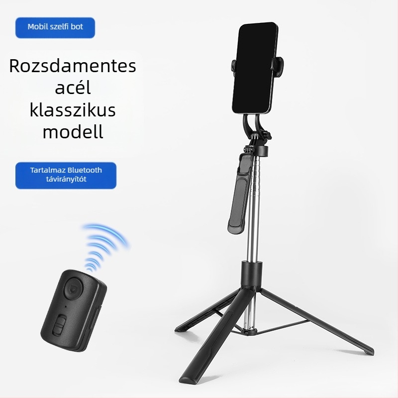 Telefonhoz készült élő közvetítésre szolgáló állvány gimbal stabilizációval, 360° forgás, elektromos szorítás, ABS és rozsdamentes acél