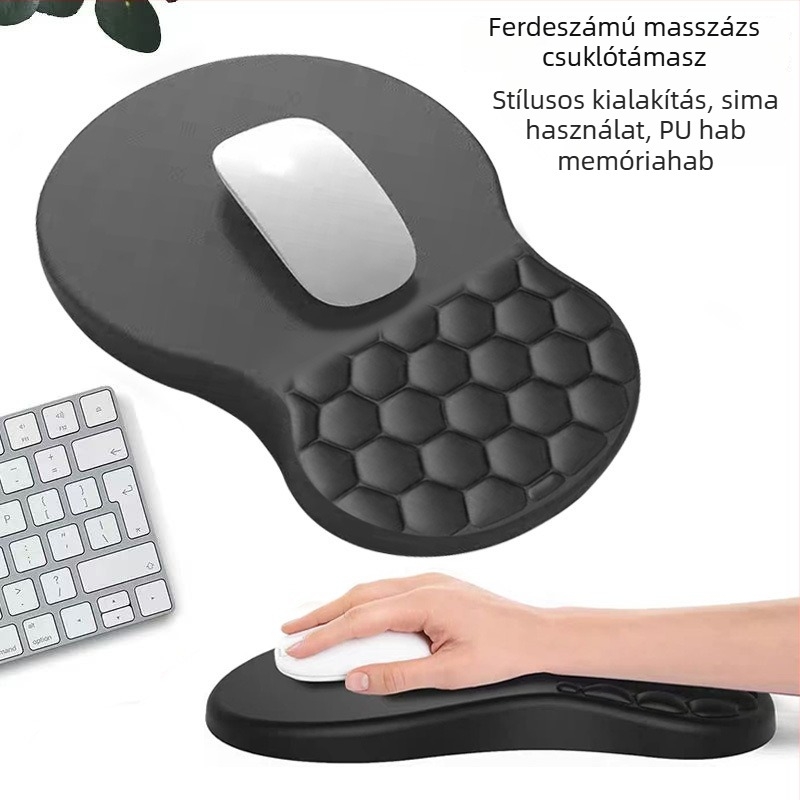 Memóriás csuklótámasz egérpad, egyszínű, PU alap, számítógéphez és irodába, méretei 310×210×30 mm