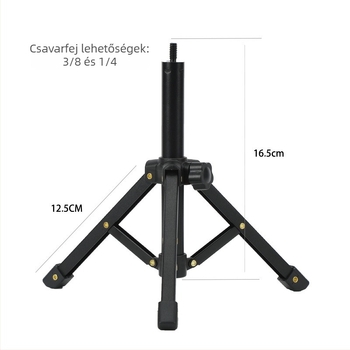 Asztali mikrofon tartó alumínium ötvözetből, 2-szekciós összecsukható trípód, gömbfej, teherbírás 11–15 kg