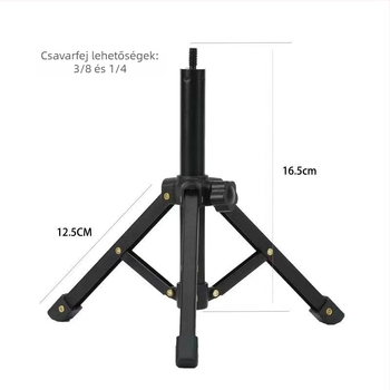Asztali mikrofon tartó alumínium ötvözetből, 2-szekciós összecsukható trípód, gömbfej, teherbírás 11–15 kg
