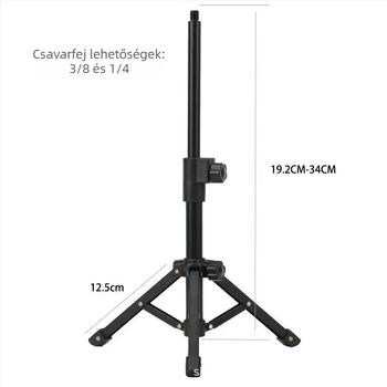 Asztali mikrofon tartó alumínium ötvözetből, 2-szekciós összecsukható trípód, gömbfej, teherbírás 11–15 kg