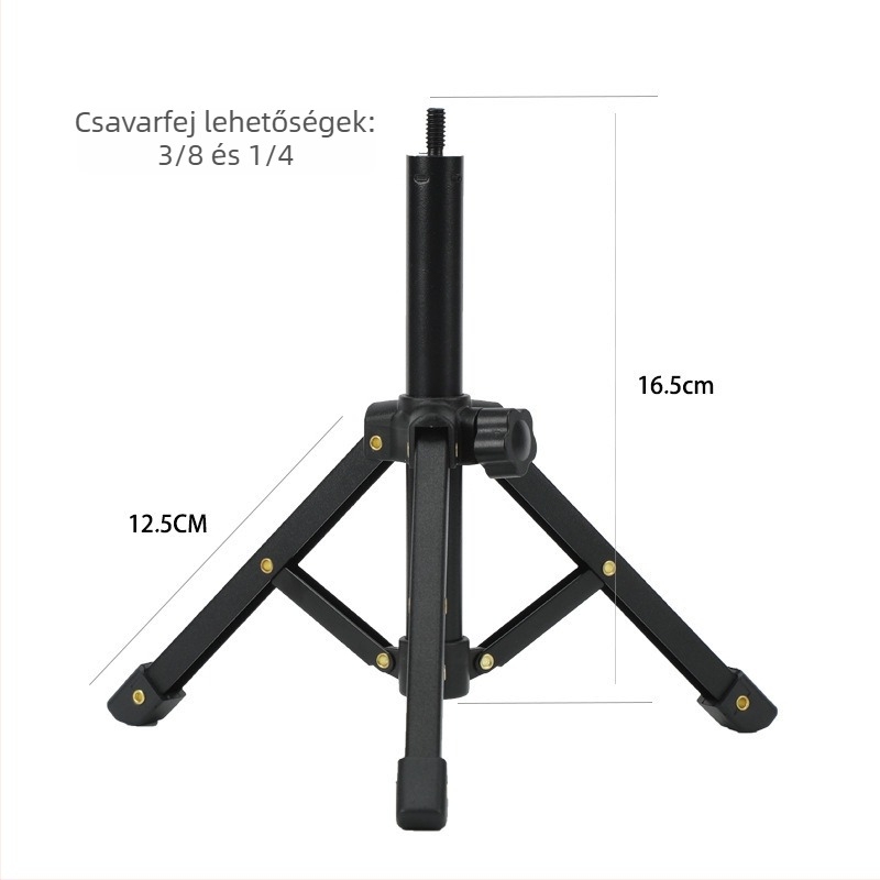 Asztali mikrofon tartó alumínium ötvözetből, 2-szekciós összecsukható trípód, gömbfej, teherbírás 11–15 kg