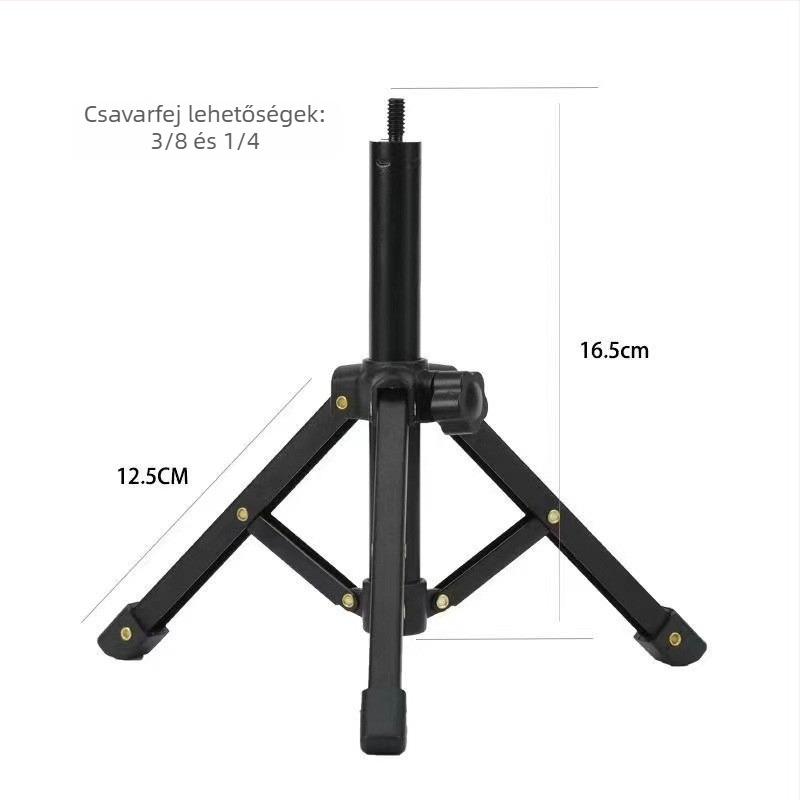 Asztali mikrofon tartó alumínium ötvözetből, 2-szekciós összecsukható trípód, gömbfej, teherbírás 11–15 kg