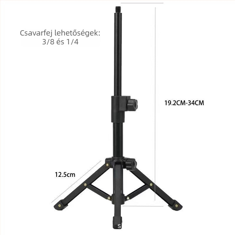 Asztali mikrofon tartó alumínium ötvözetből, 2-szekciós összecsukható trípód, gömbfej, teherbírás 11–15 kg