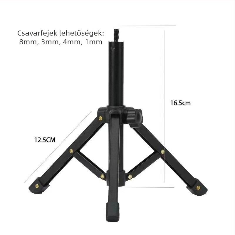 Asztali mikrofon tartó alumínium ötvözetből, 2-szekciós összecsukható trípód, gömbfej, teherbírás 11–15 kg