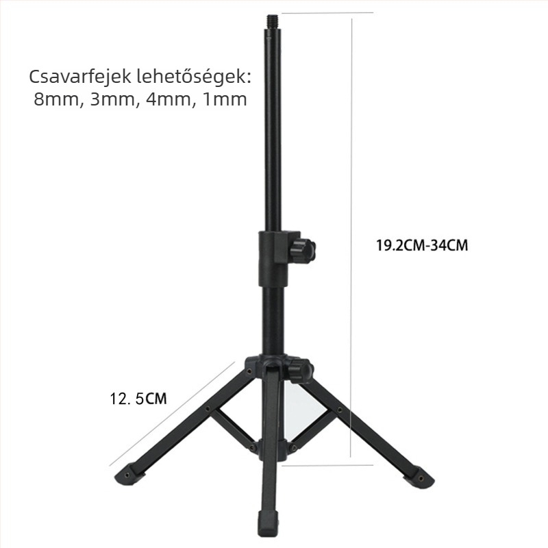 Asztali mikrofon tartó alumínium ötvözetből, 2-szekciós összecsukható trípód, gömbfej, teherbírás 11–15 kg