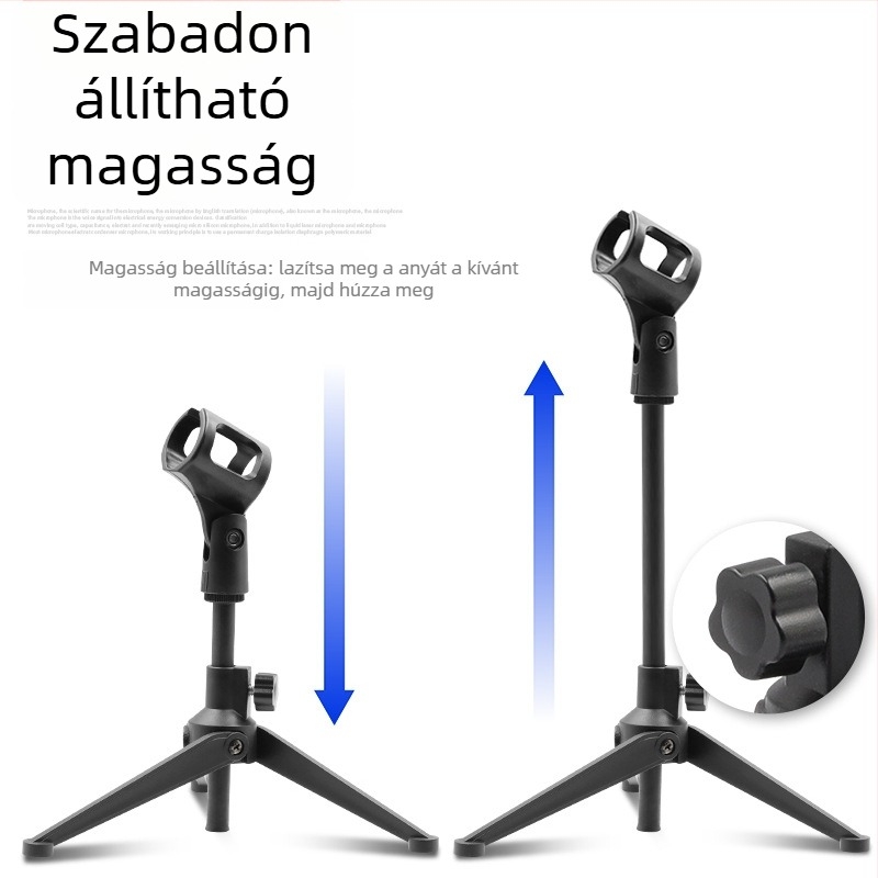 Mys asztali mikrofonállvány, háromlábú – műanyag, általános célú