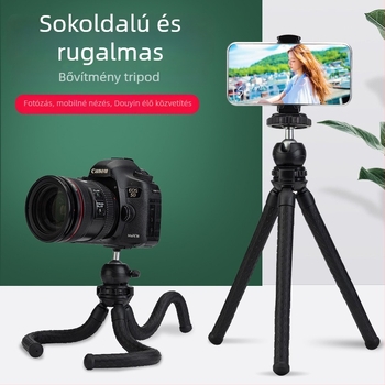 Mobiltelefonhoz asztali tripod gömbpan-tilt fejjel — ABS + szilikagél, tömeg 0,26 kg, terhelhetőség 2 kg alatt, nincs gyorscsatlakozólemez
