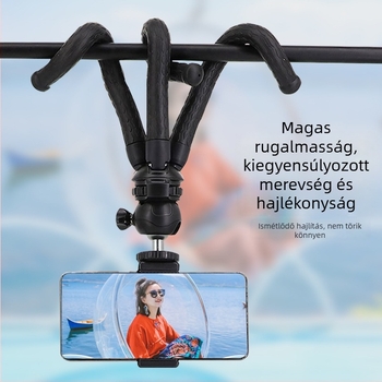 Mobiltelefonhoz asztali tripod gömbpan-tilt fejjel — ABS + szilikagél, tömeg 0,26 kg, terhelhetőség 2 kg alatt, nincs gyorscsatlakozólemez