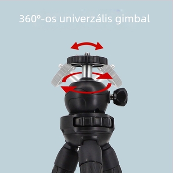 Mobiltelefonhoz asztali tripod gömbpan-tilt fejjel — ABS + szilikagél, tömeg 0,26 kg, terhelhetőség 2 kg alatt, nincs gyorscsatlakozólemez