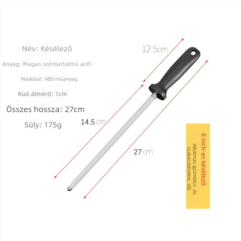 Kések élező pálca - magas szén‑tartalmú acél, finom és durva szemcse, műanyag fogantyú, kézi működtetés, többfunkciós élező eszköz