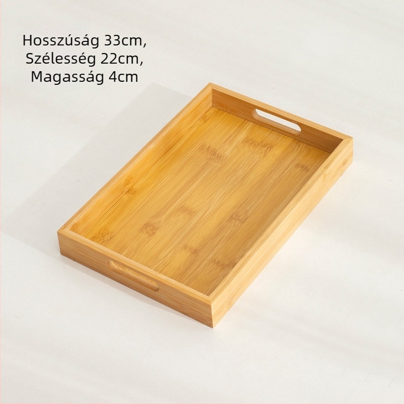 Bambuszból készült téglalap alakú teás tálca glazúrozott felülettel, modern minimalist stílusban, teához és kávéhoz szolgálathoz.