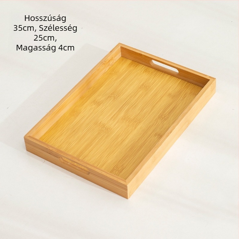 Bambuszból készült téglalap alakú teás tálca glazúrozott felülettel, modern minimalist stílusban, teához és kávéhoz szolgálathoz.