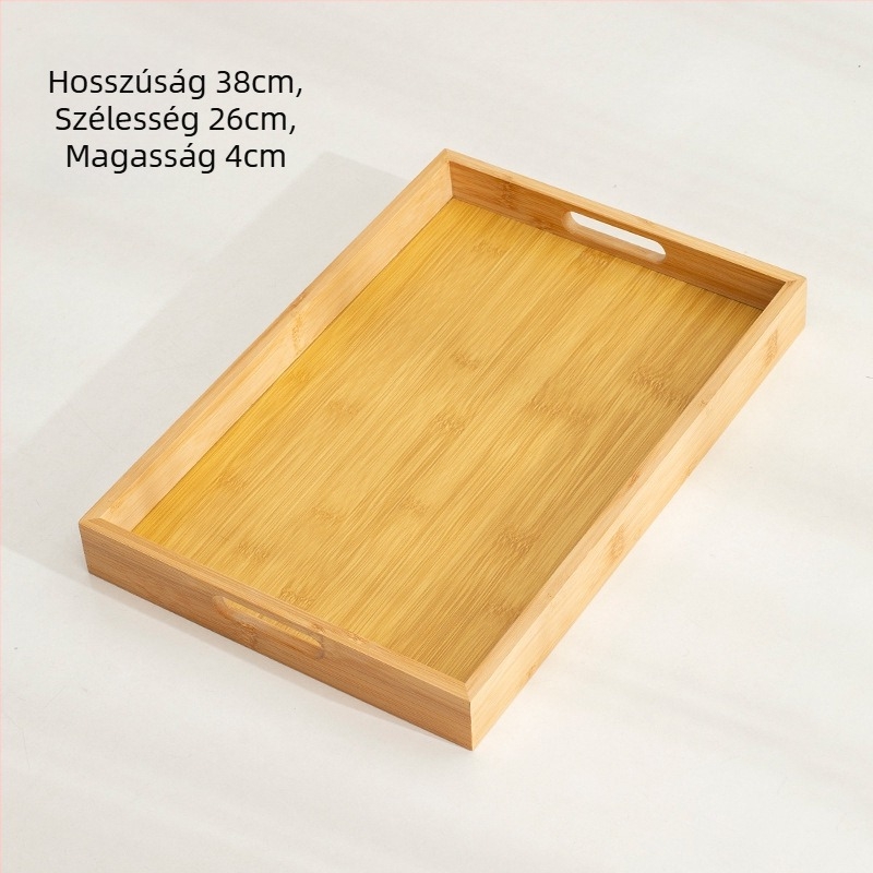 Bambuszból készült téglalap alakú teás tálca glazúrozott felülettel, modern minimalist stílusban, teához és kávéhoz szolgálathoz.