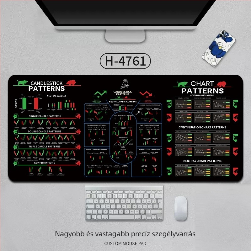 Projektmenedzser egérpad részvénygrafikával, extra-nagy méret, vastag, csúszásmentes, szennyeződésálló, játék és iroda