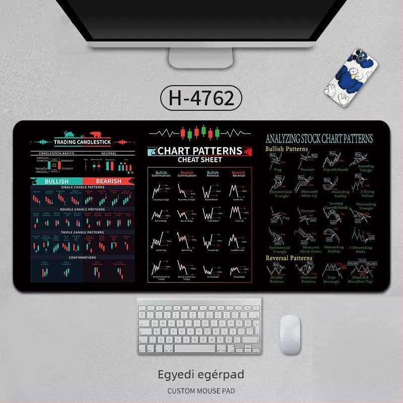 Projektmenedzser egérpad részvénygrafikával, extra-nagy méret, vastag, csúszásmentes, szennyeződésálló, játék és iroda
