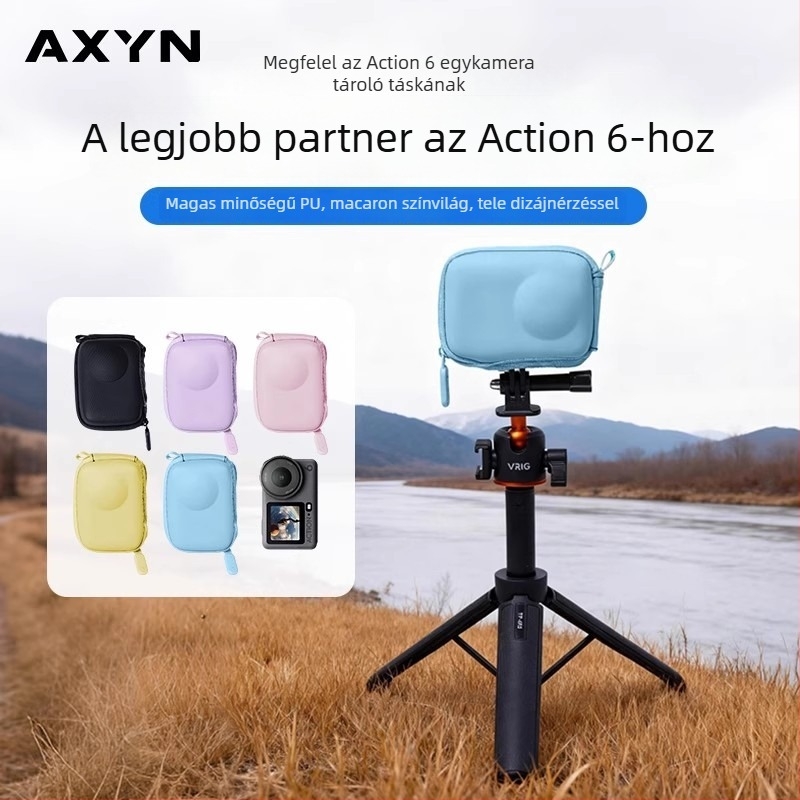 axyn Nyitott felső részű egyszemélyes tárolótáska DJI Action6-höz, sportkamera kiegészítőkkel