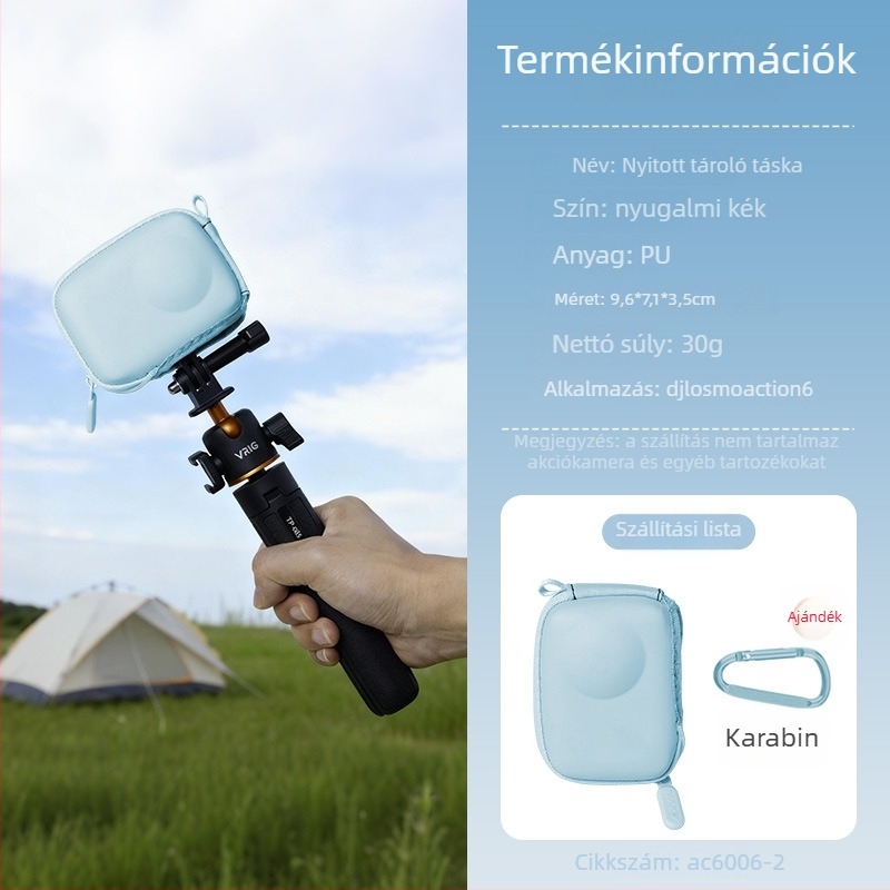 axyn Nyitott felső részű egyszemélyes tárolótáska DJI Action6-höz, sportkamera kiegészítőkkel