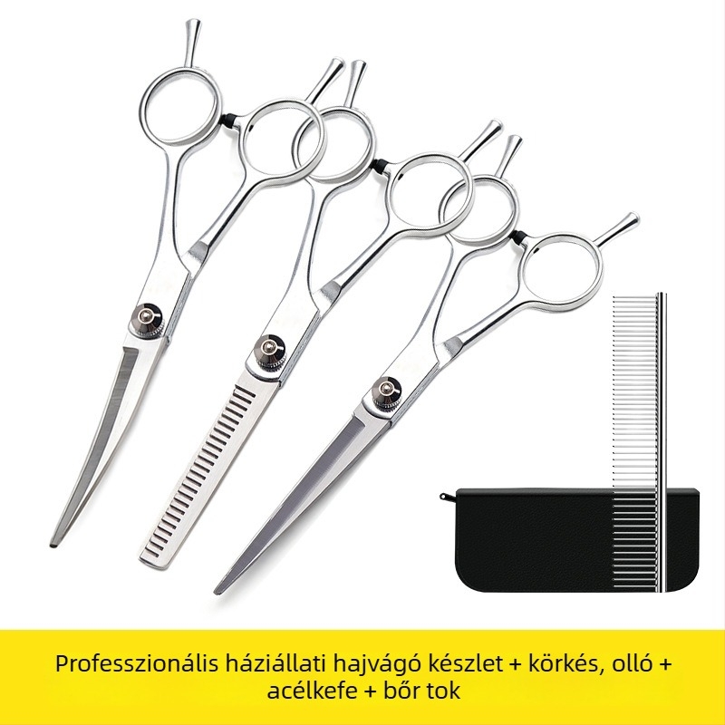Kisállatgondozó olló készlet egyenes és görbe pengékkel (rozsdamentes acél; Márka: Taniyaki; Kutyáknak; Engedélyezett magánmárka)