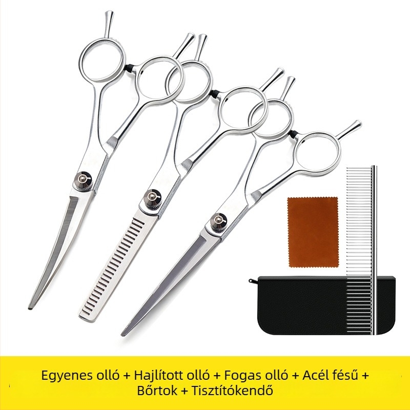 Kisállatgondozó olló készlet egyenes és görbe pengékkel (rozsdamentes acél; Márka: Taniyaki; Kutyáknak; Engedélyezett magánmárka)