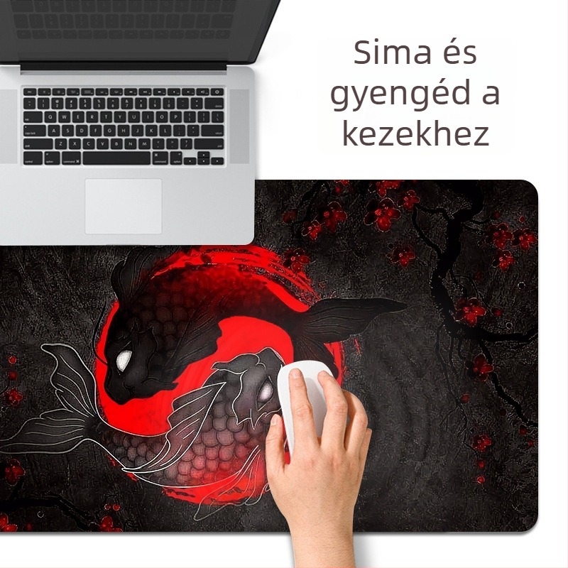 Koi Bagua nagy méretű gumírozott asztali egérpad, játékhoz és irodai használathoz, élvarrott szegéllyel