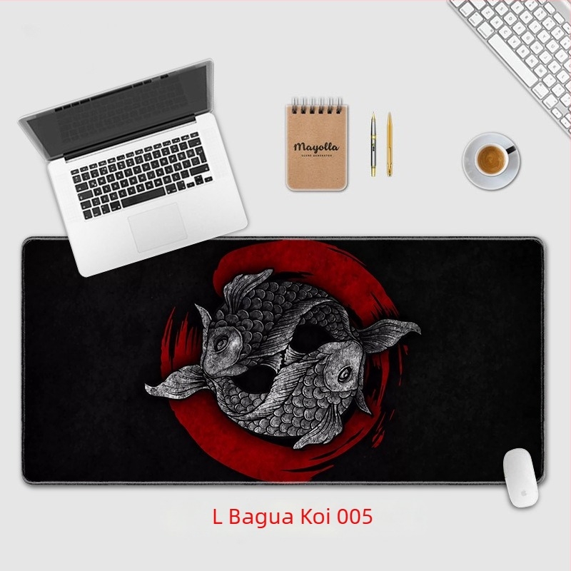 Koi Bagua nagy méretű gumírozott asztali egérpad, játékhoz és irodai használathoz, élvarrott szegéllyel