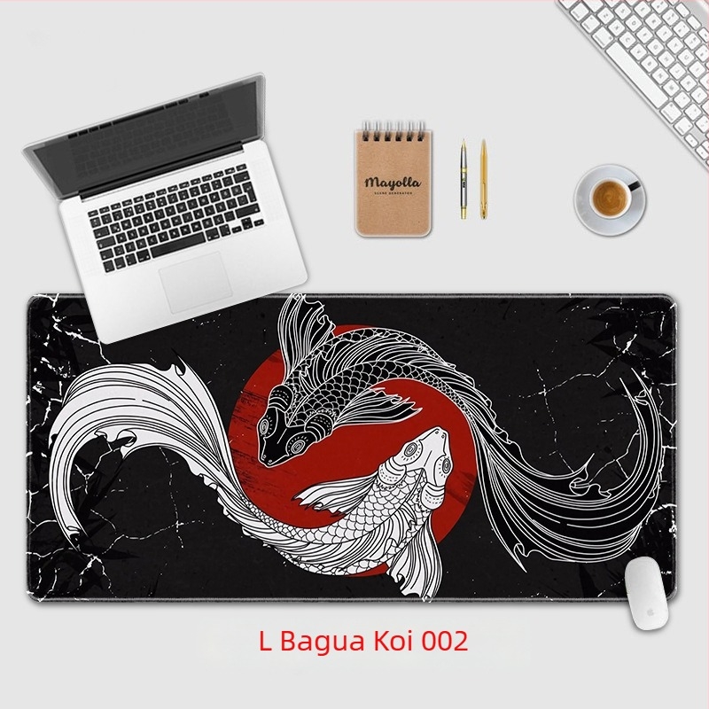 Koi Bagua nagy méretű gumírozott asztali egérpad, játékhoz és irodai használathoz, élvarrott szegéllyel