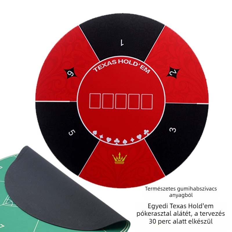 Kör alakú, nagy méretű gumírozott csúszásmentes asztali matrac Texas Hold'em és Mahjong játékokhoz; vastag kártyajáték pad.