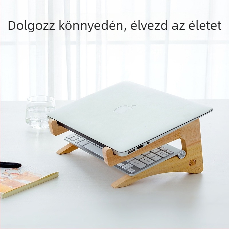 Fából készült függőleges laptop-hűtőállvány összecsukható asztali tárolóval és nyaki gerinc védelmével (Model 200200028)