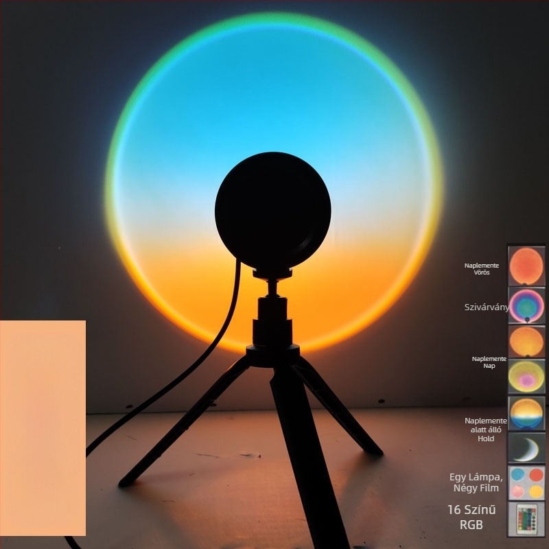 Sunset RGB környezeti lámpa fotózáshoz távirányítóval (USB tápegység, vetítéses éjjeli fény, modern álló/asztali lámpa, intelligens vezérlés nélküli)