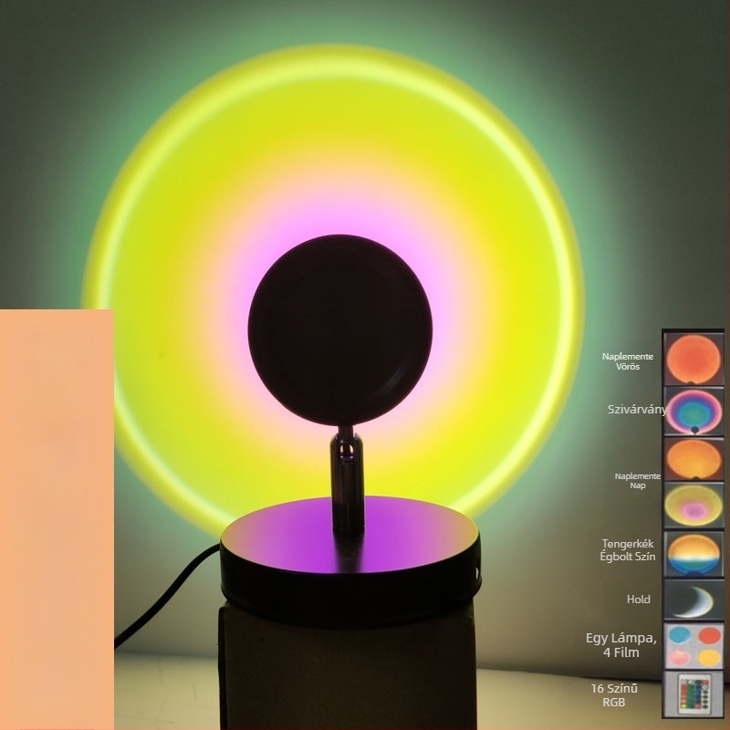 Sunset RGB környezeti lámpa fotózáshoz távirányítóval (USB tápegység, vetítéses éjjeli fény, modern álló/asztali lámpa, intelligens vezérlés nélküli)