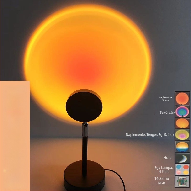 Sunset RGB környezeti lámpa fotózáshoz távirányítóval (USB tápegység, vetítéses éjjeli fény, modern álló/asztali lámpa, intelligens vezérlés nélküli)