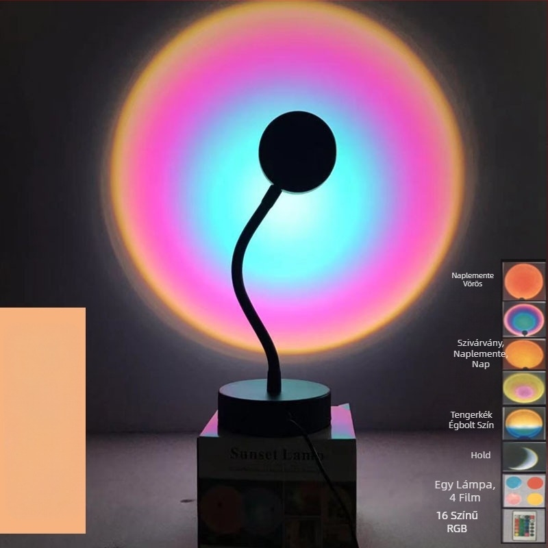 Sunset RGB környezeti lámpa fotózáshoz távirányítóval (USB tápegység, vetítéses éjjeli fény, modern álló/asztali lámpa, intelligens vezérlés nélküli)