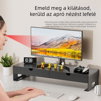 Asztali számítógép-emelt polc, 2 réteg, szénacélból, modern minimalista stílusú asztali tároló