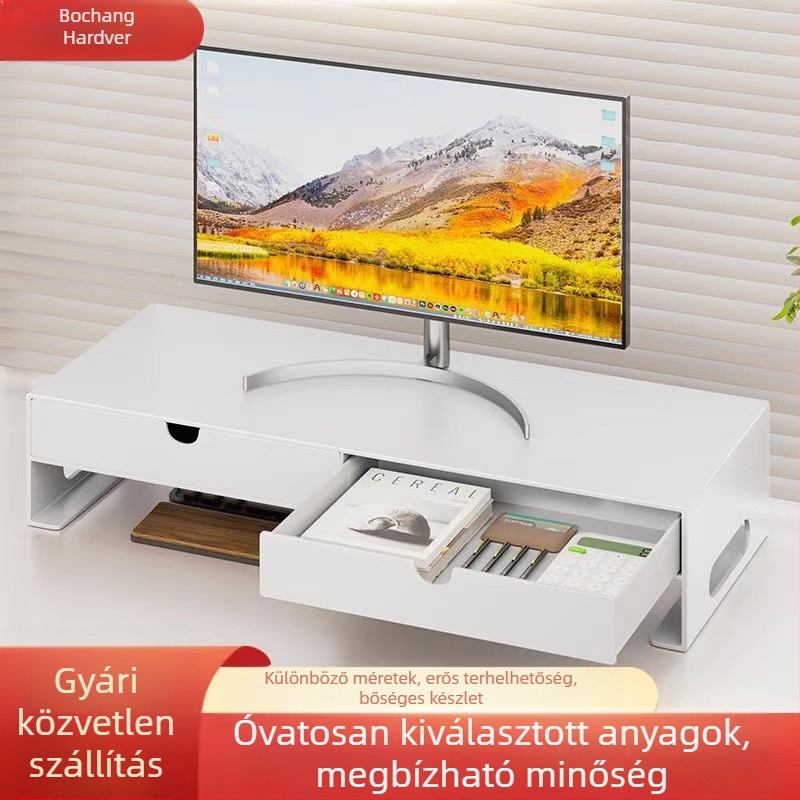 Asztali számítógép-emelt polc, 2 réteg, szénacélból, modern minimalista stílusú asztali tároló