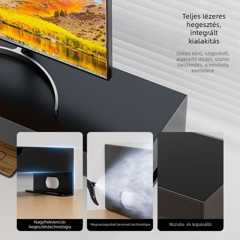 Asztali számítógép-emelt polc, 2 réteg, szénacélból, modern minimalista stílusú asztali tároló