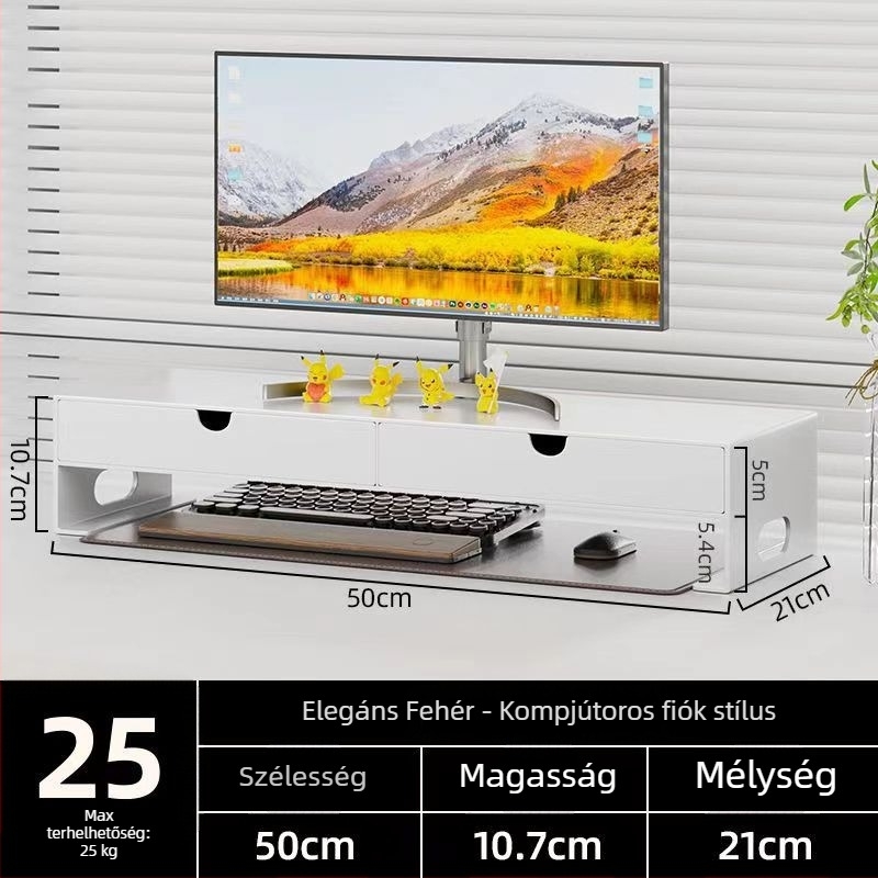 Asztali számítógép-emelt polc, 2 réteg, szénacélból, modern minimalista stílusú asztali tároló