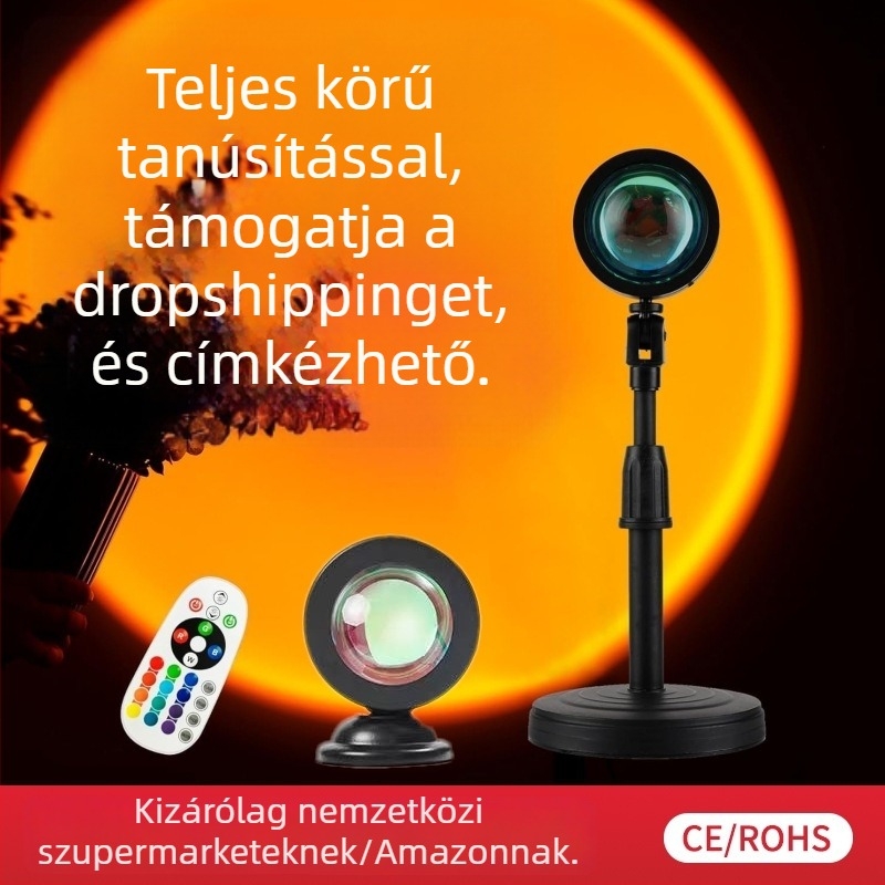 RGB mini Naplemente lámpa USB-s tápegyséssel, távirányítóval, asztali atmoszférikus világítás fényképezéshez és élő közvetítéshez