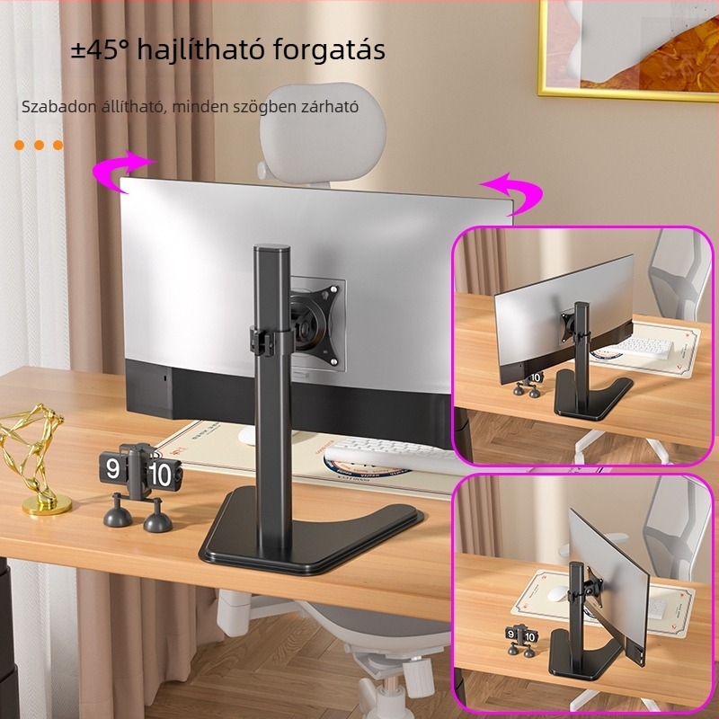VESA-kompatibilis monitorállvány emelő típusú kivitel, állítható magasság és forgatás